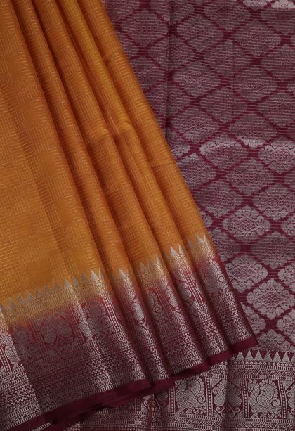 Apricot Orange Raw Silk Sarees with Gold Zari Geometric Shapes