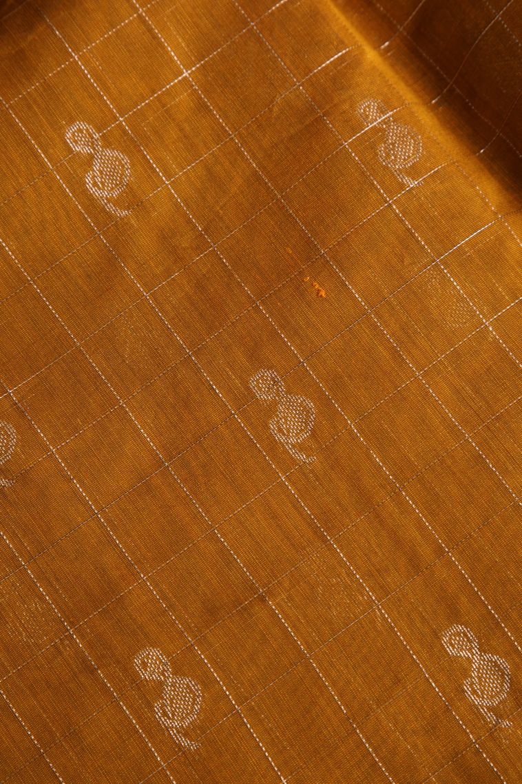 Parmesean Yellow Silk Cotton Sarees with Gold Zari Checks And Puttas view 4