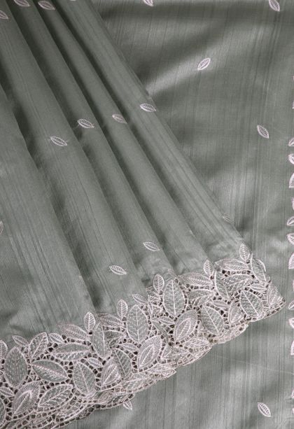 Gray Black Semi Tussar Silk with Without Zari Zari Buttis (small Dots Or Motifs)