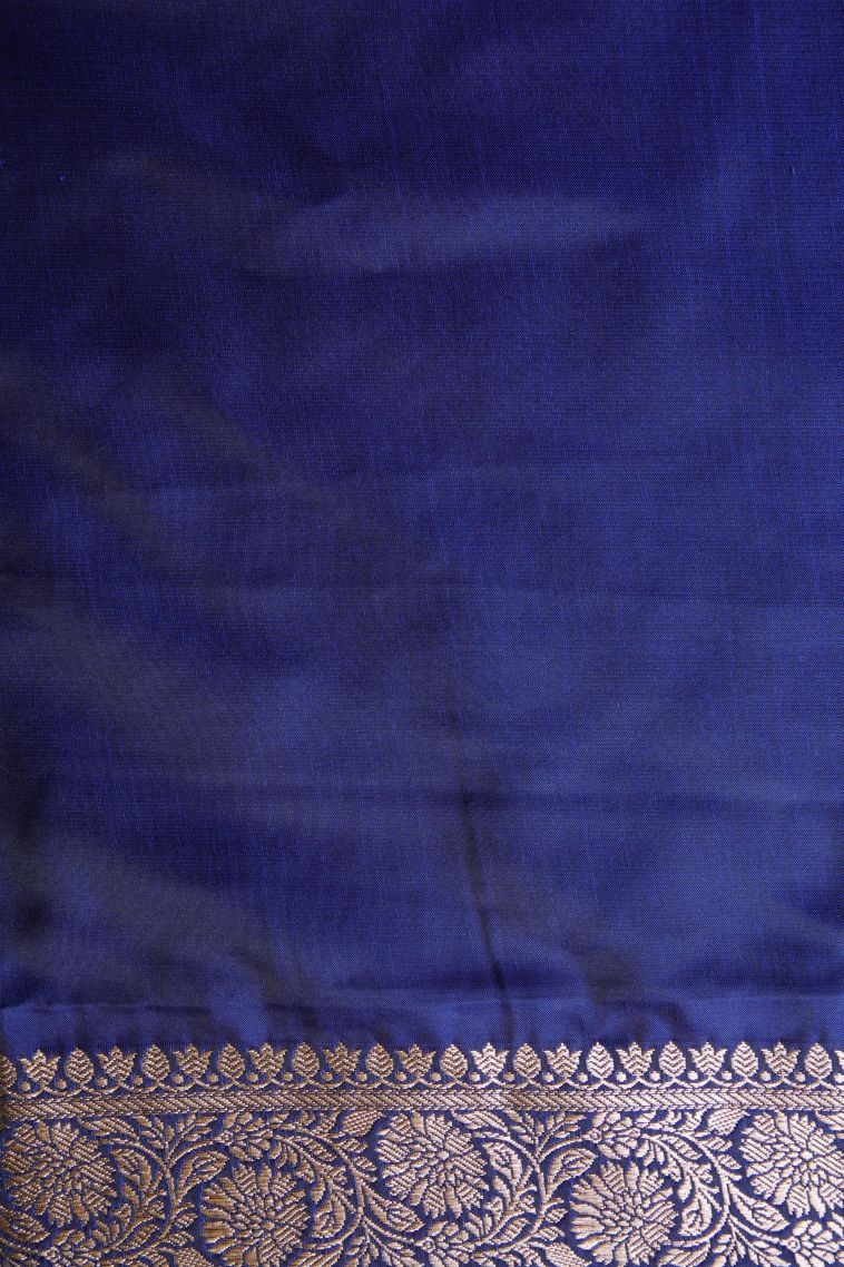 Admiral Blue Banaras Sarees with Gold Zari Floral Patterns view 3