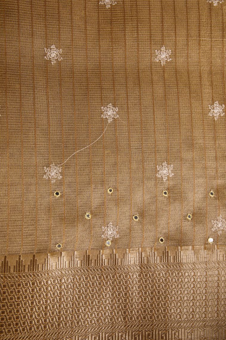 Gold Tissue Silk Sarees with Gold Zari Mirror Jamiki Puttas view 3
