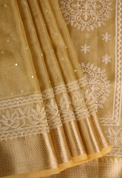 Gold Tissue Silk Sarees with Gold Zari Mirror Jamiki Puttas