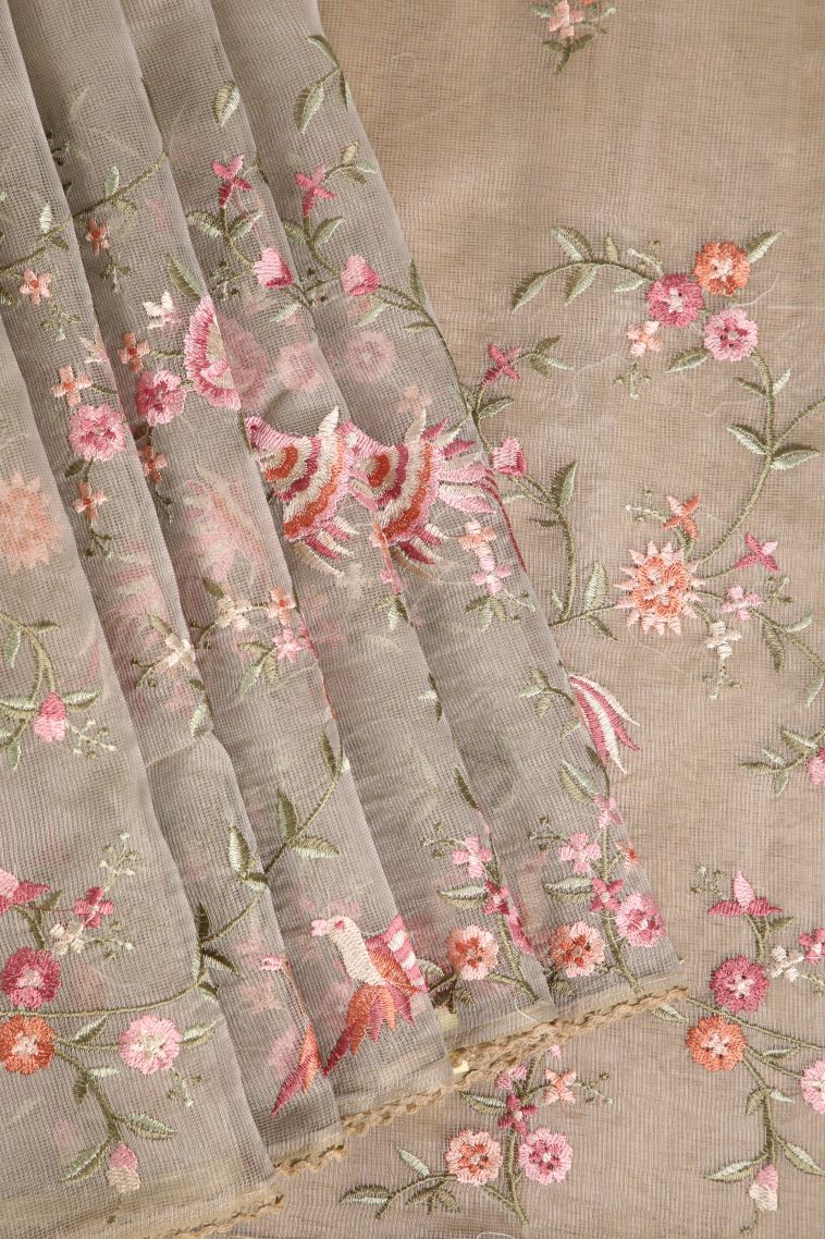 Lace White Manipuri Cotton Sarees with Multy Colour Zari Floral Patterns view 1