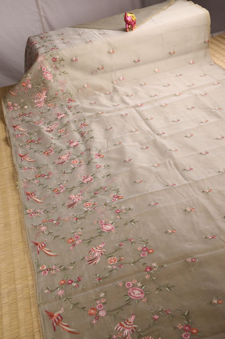 Lace White Manipuri Cotton Sarees with Multy Colour Zari Floral Patterns view 2