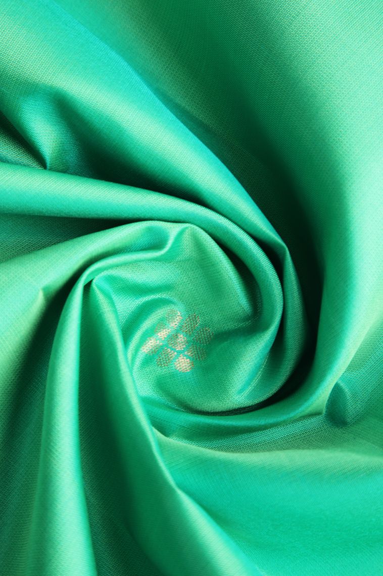 Seafoam Green Soft Silk Saree with Gold Zari Floral Puttas view 4
