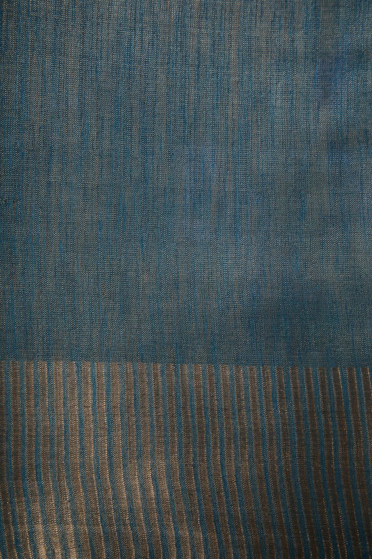 Cerulean Blue Semi Tussar Silk with Gold Zari Floral Puttas view 3