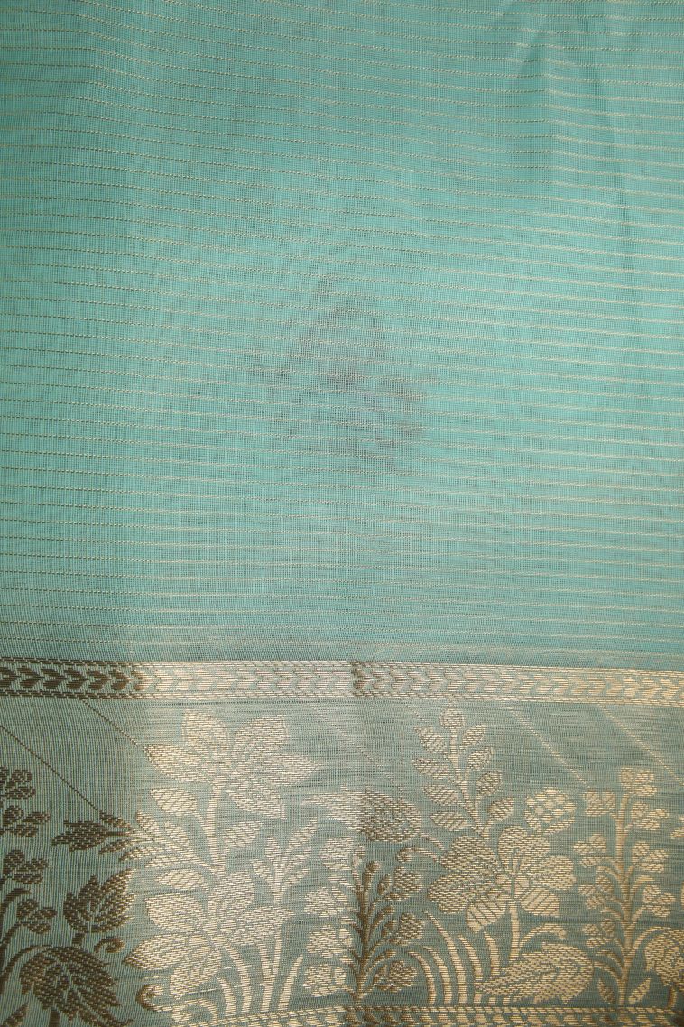 Mint Green Organza Saree with Gold Zari Floral Patterns view 3