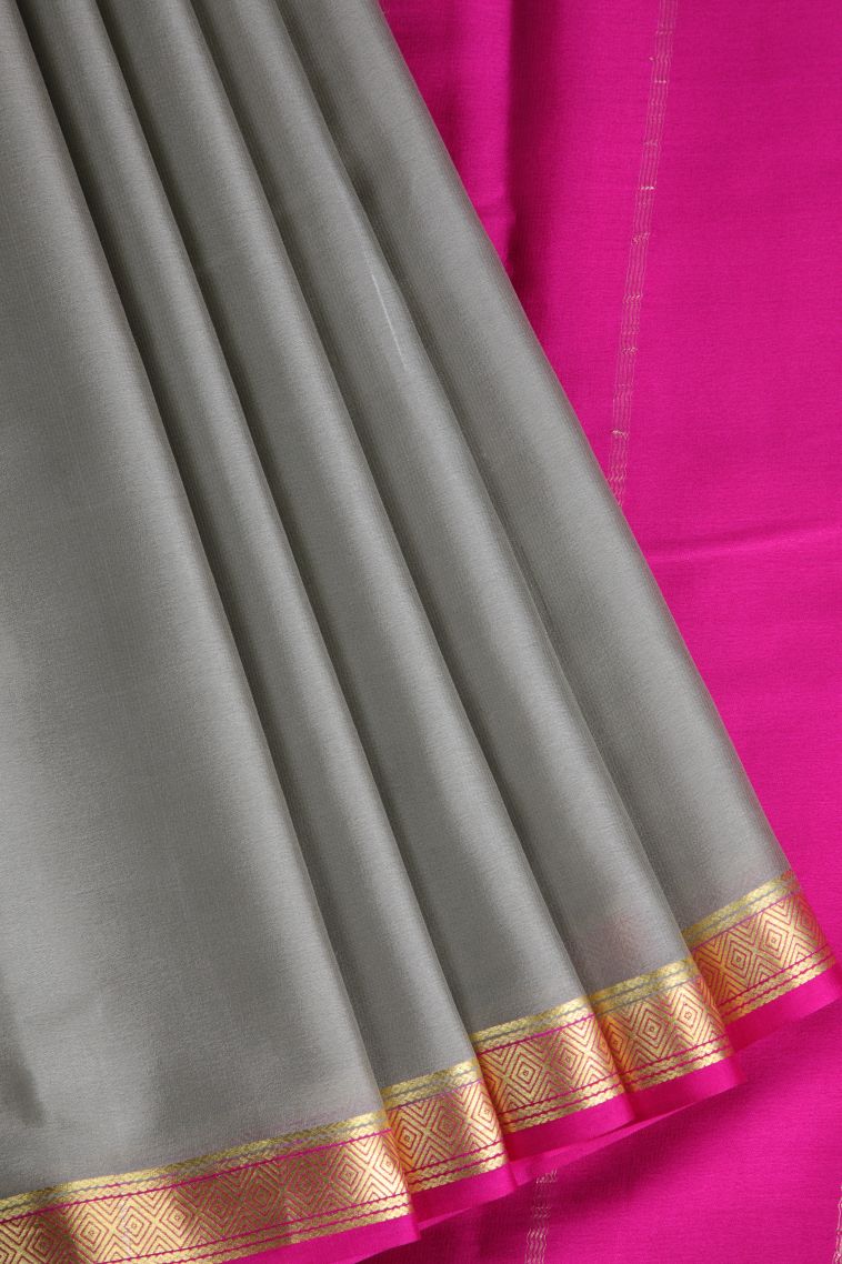 Gray Black Mysore Silk with Gold Zari Plain view 1