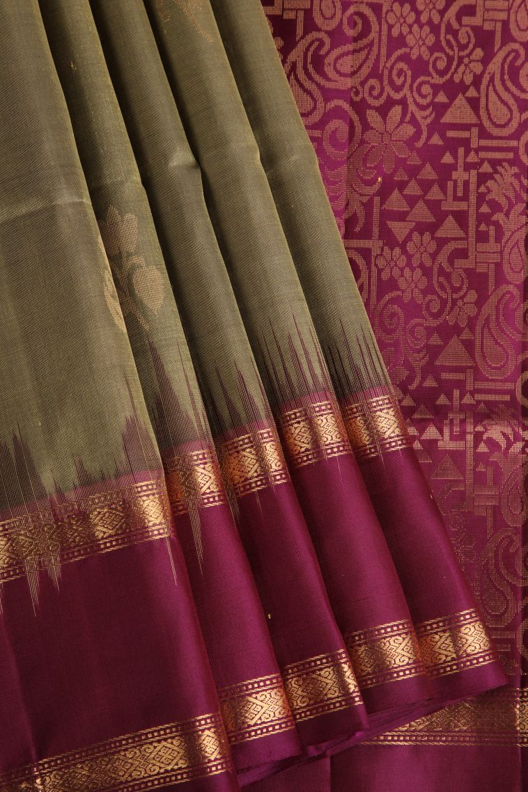 Tortilla Brown Soft Silk Saree with Gold Zari Floral Puttas view 1
