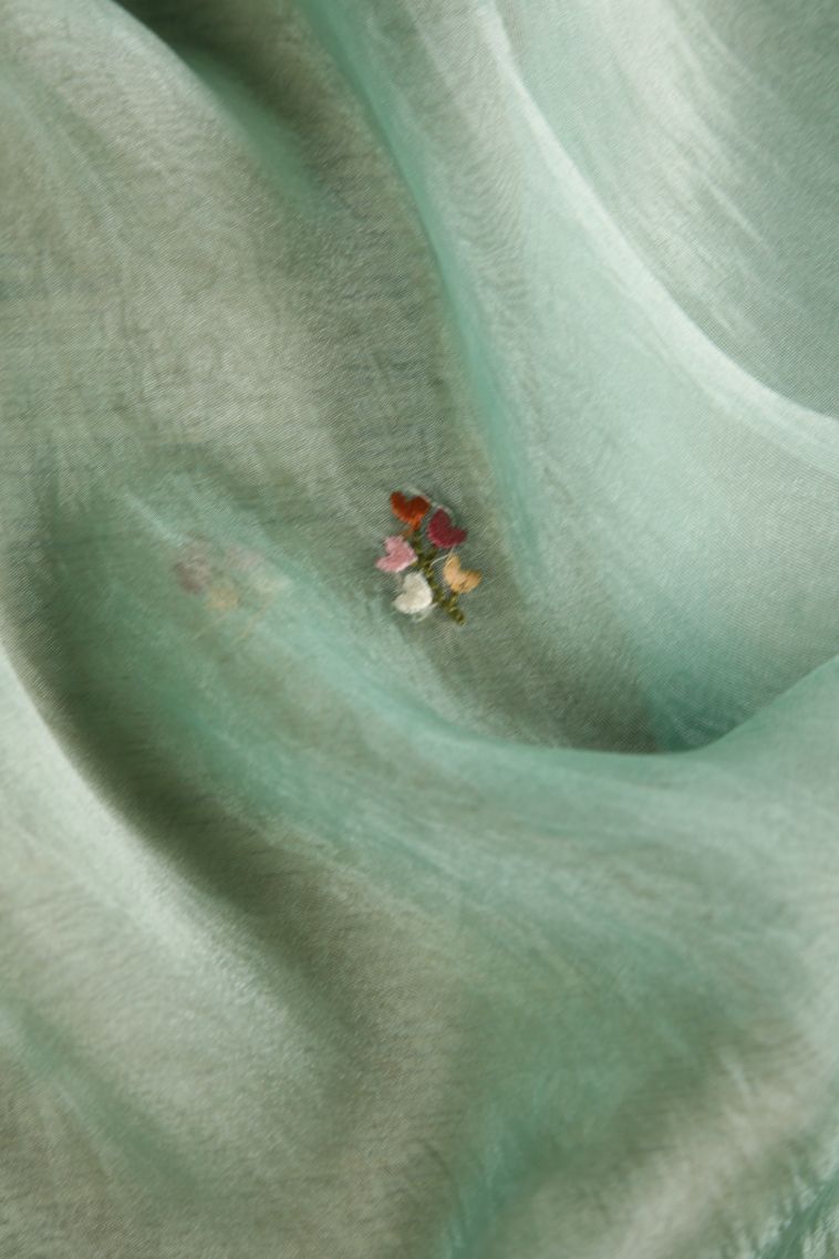 Pistachio Green Organza Saree with Multy Colour Zari Plain view 4