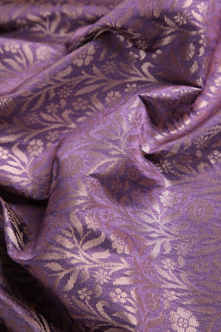 Periwinkle Purple Apoorva Silk Sarees with Copper Zari Floral Patterns view 4