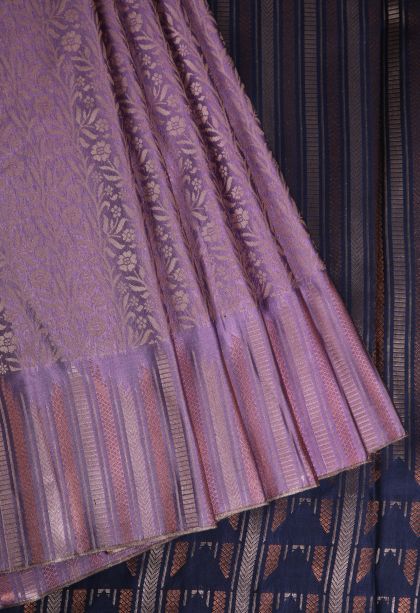Periwinkle Purple Apoorva Silk Sarees with Copper Zari Floral Patterns