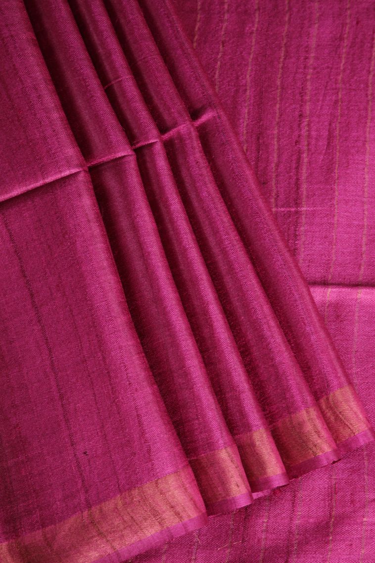 Magenta Purple Jute Sarees with Gold Zari Plain view 1