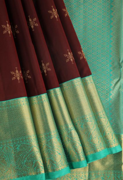 Penny Brown Soft Silk Saree with Gold Zari Floral Puttas