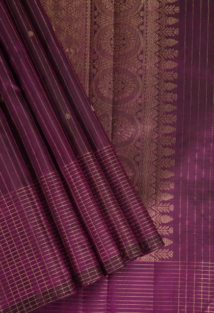 Amethyst Purple Kanchipuram Silk Sarees with Gold Zari Buttis (small Dots Or Motifs)