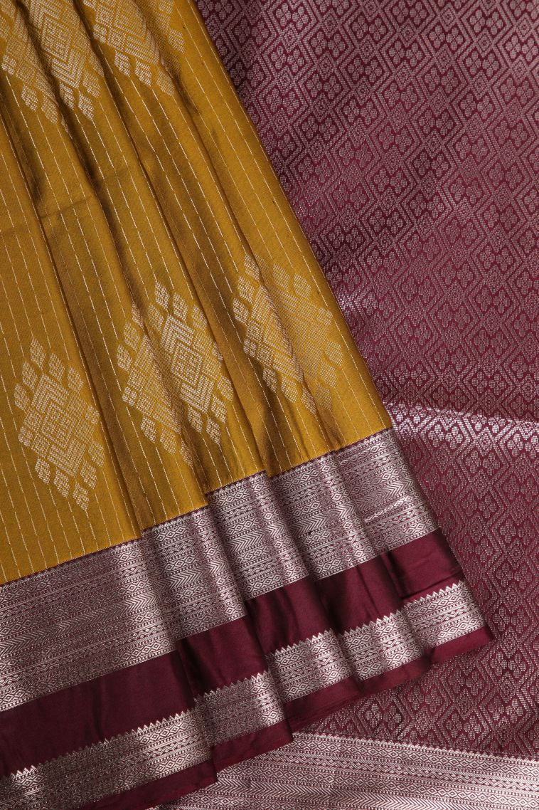 Honey Orange Soft Silk Saree with Silver Zari Floral Puttas view 1