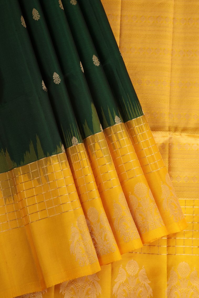Bottle Green Soft Silk Saree with Gold Zari Buttis (small Dots Or Motifs) view 1