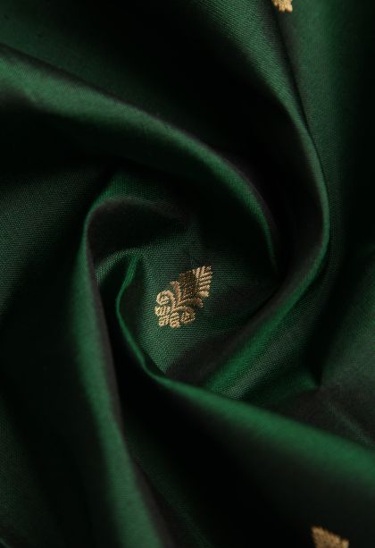 Bottle Green Soft Silk Saree with Gold Zari Buttis (small Dots Or Motifs)