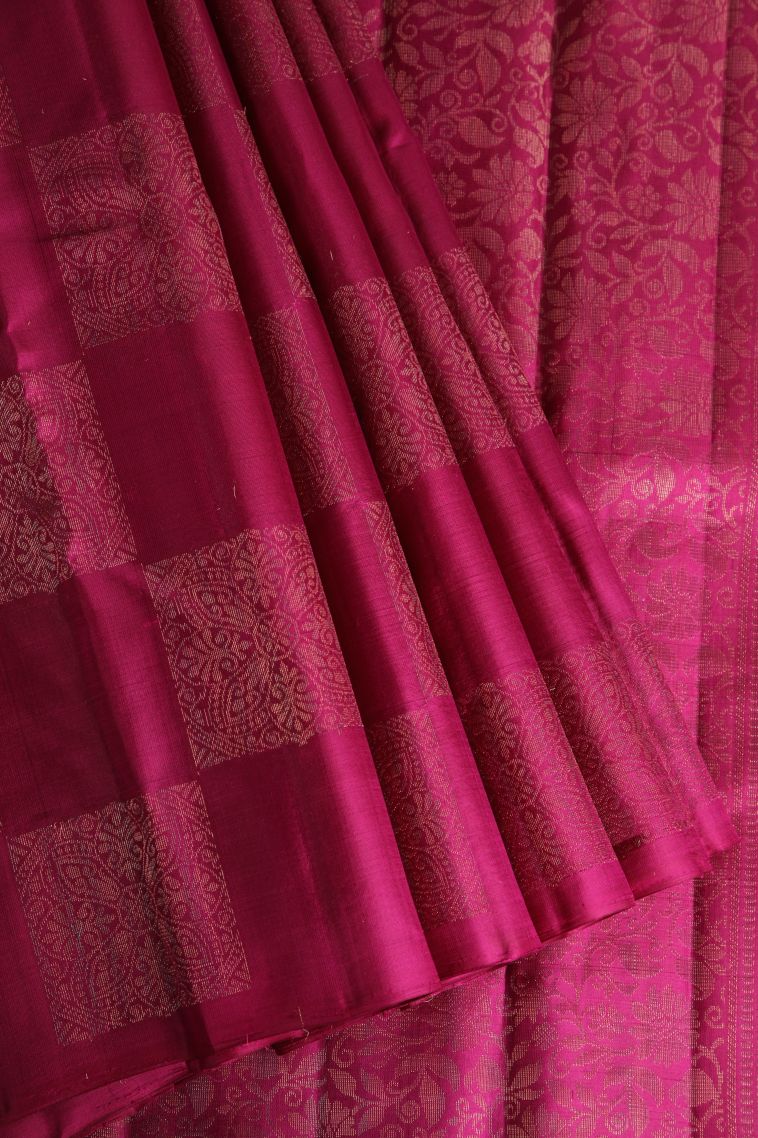 Magenta  Pink Soft Silk Saree with Gold Zari Geometric Shapes view 1