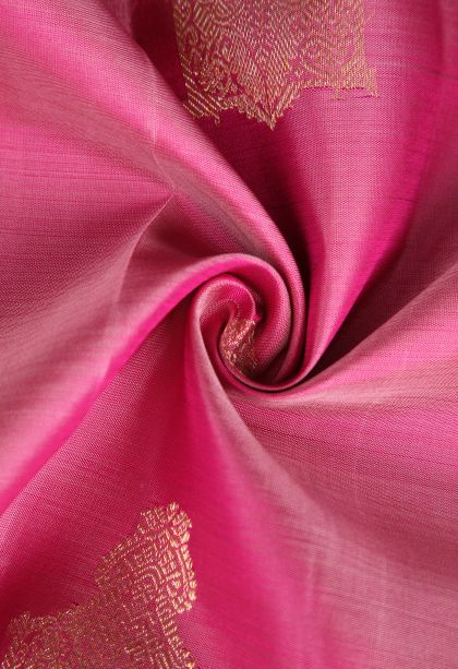 Punch Pink Kanchipuram Silk Sarees with Gold Zari Chariot  And Peacock