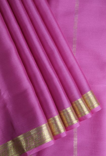 Lean Pink Mysore Silk with Gold Zari Plain