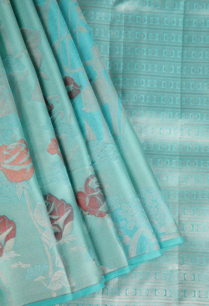 Sapphire Blue Silk Sarees with Gold Zari Floral Patterns