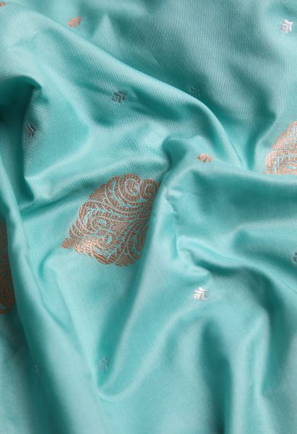 Arctic Blue Apoorva Silk Sarees with Gold Zari Floral Patterns