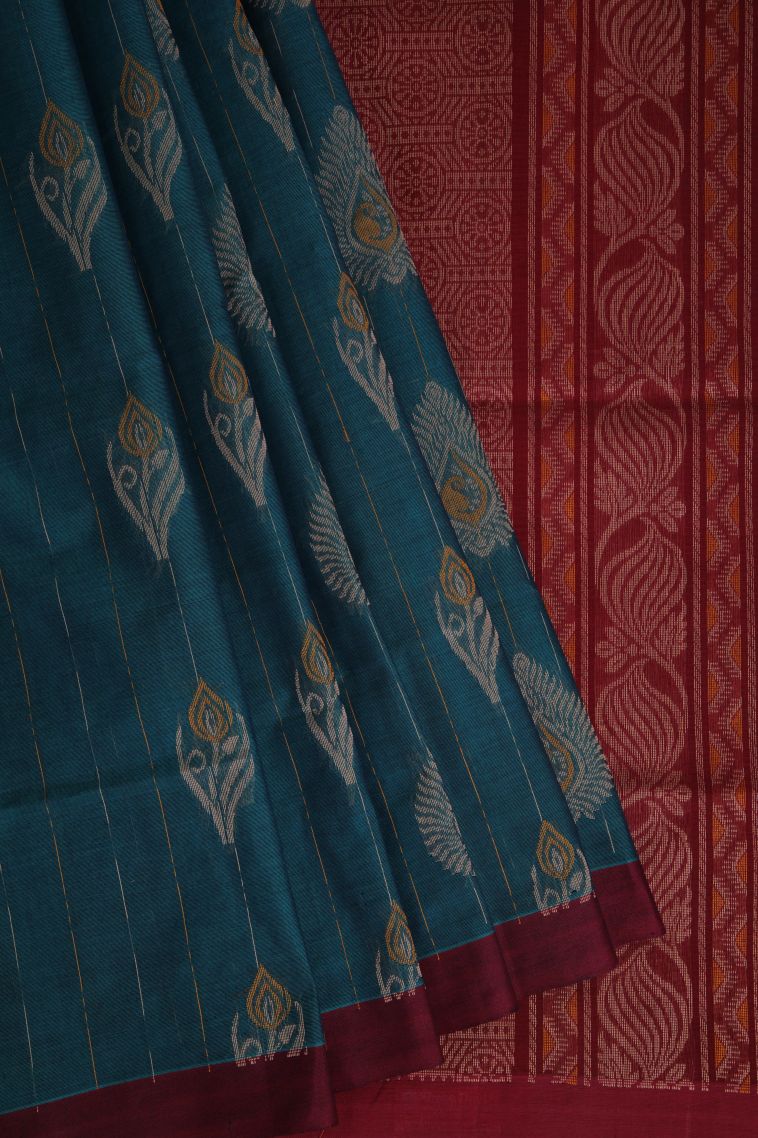 Seaweed Green Pure Handloom Kovai Cotton with Without Zari Zari Floral Patterns view 1