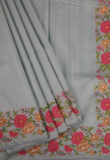 Gray Black Tussar Saree with Without Zari Zari Stripes