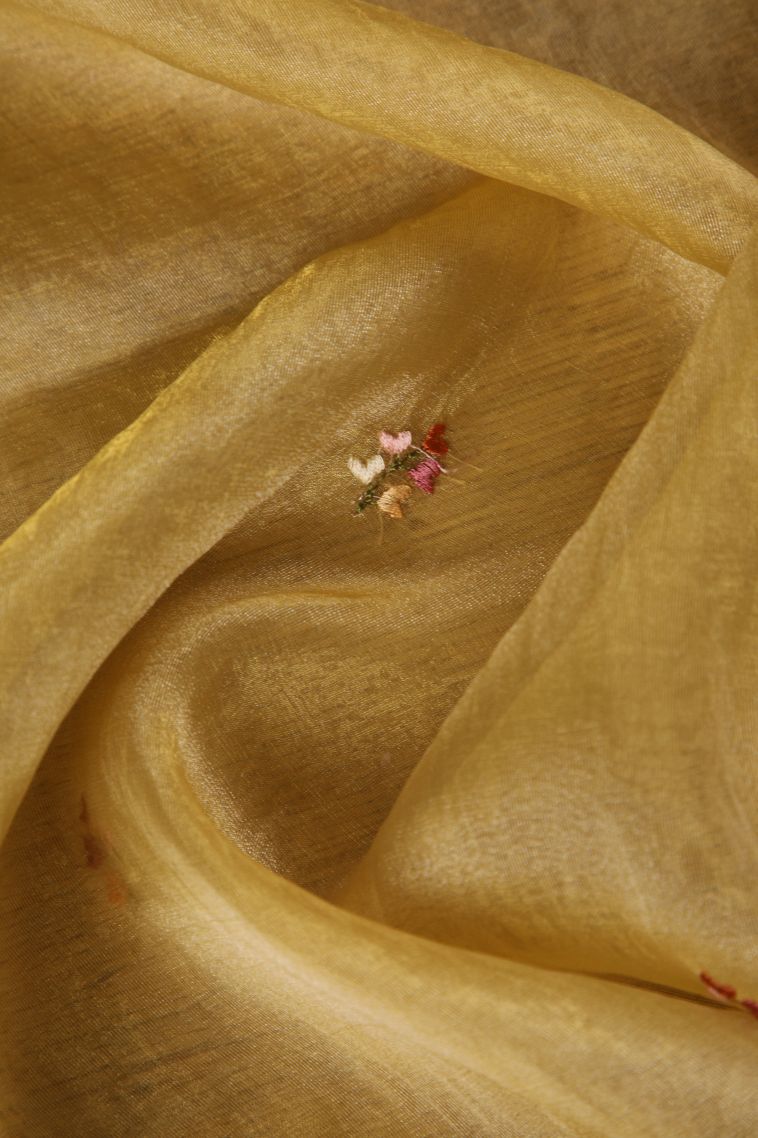 Gold Organza Saree with Multy Colour Zari Plain view 4