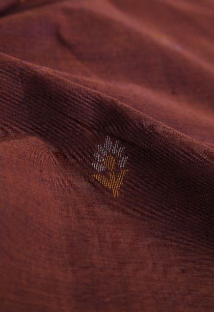 Cinnamon Brown Pure Handloom Kovai Cotton with Without Zari Zari Floral Patterns