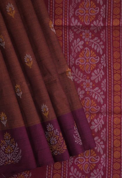 Cinnamon Brown Pure Handloom Kovai Cotton with Without Zari Zari Floral Patterns