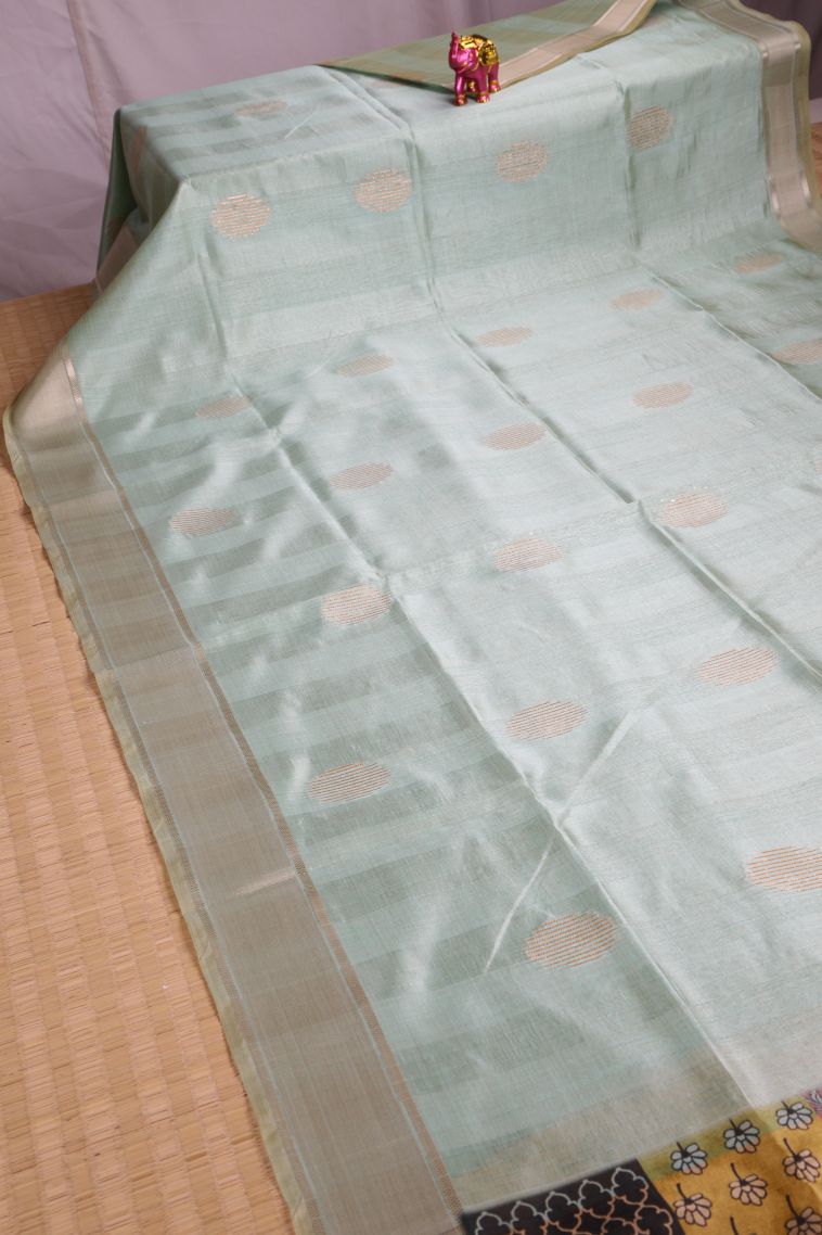 Pistachio Green Tussar Saree with Gold Zari Geometric Shapes view 2