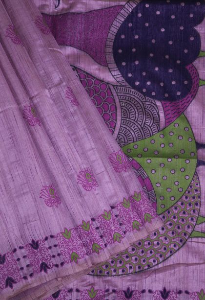 Iris Purple Tussar Saree with Without Zari Zari Floral Patterns