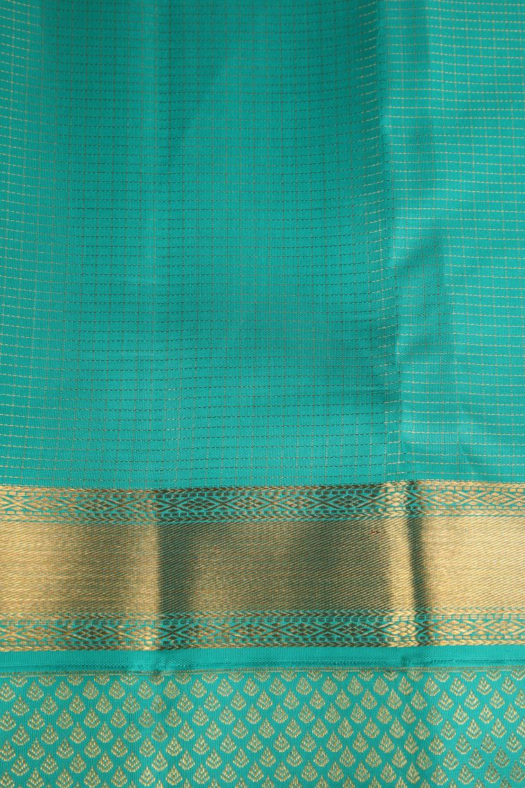 Apricot Orange Kanchipuram Silk Sarees with Gold Zari Small Checks Pattern view 3