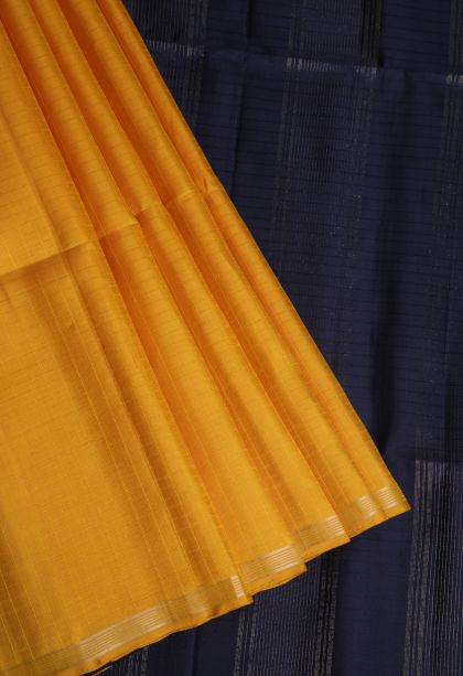 Merigold Orange Soft Silk Saree with Gold Zari Checks