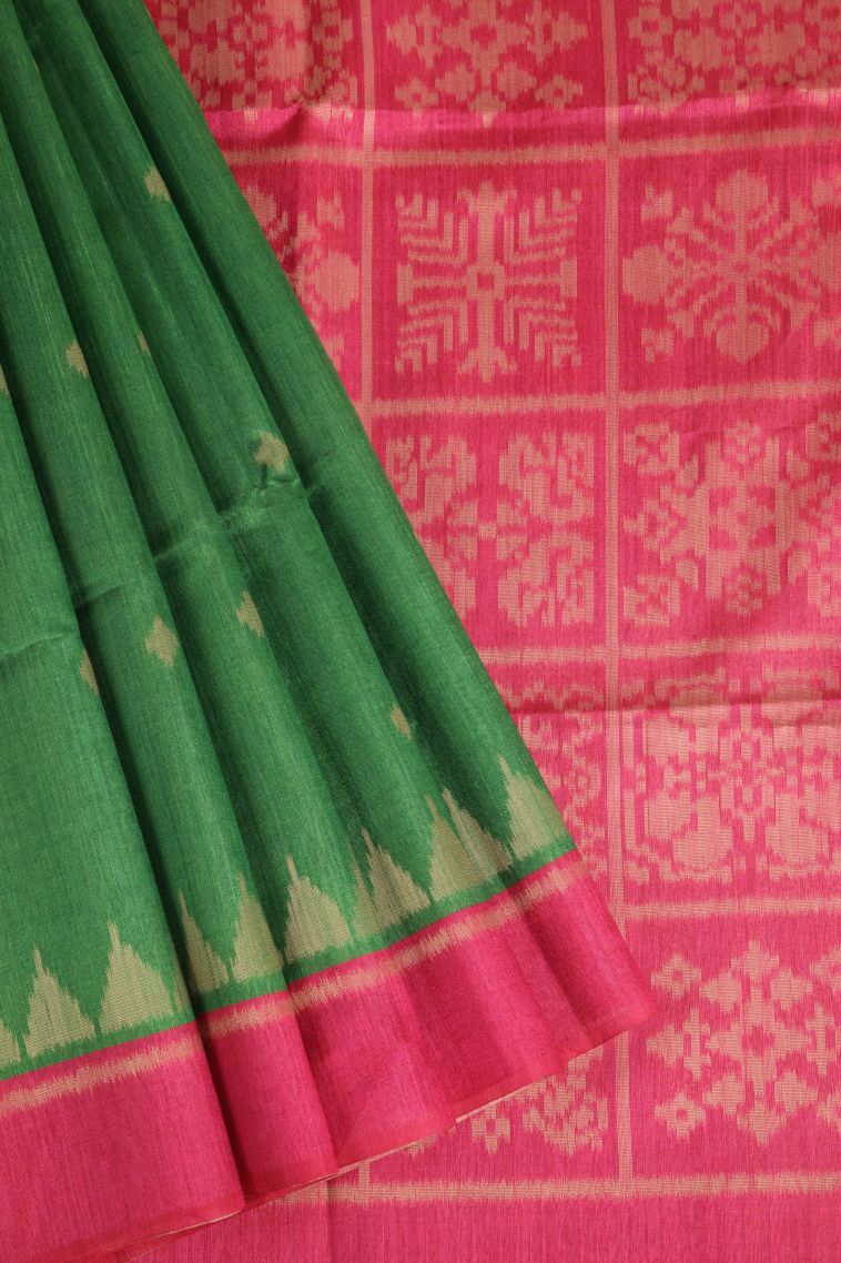 Forest Green Semi Tussar Silk with Gold Zari Buttis (small Dots Or Motifs) view 1