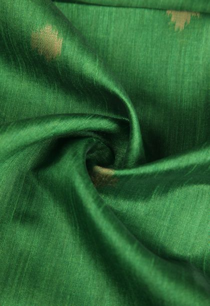 Forest Green Semi Tussar Silk with Gold Zari Buttis (small Dots Or Motifs)