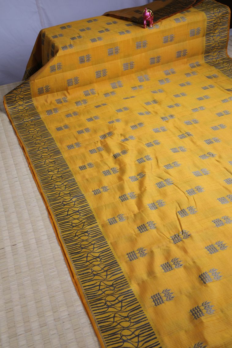 Gold Raw Silk Sarees with Without Zari Zari Floral Patterns view 2