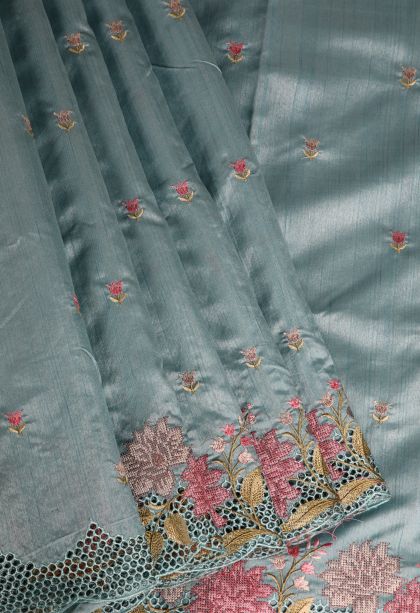 Sapphire Blue Semi Tussar Silk with Without Zari Zari Floral Patterns