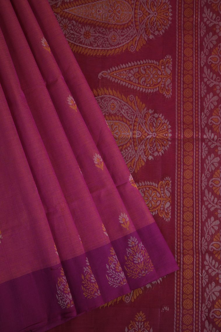 Fuscia Pink Pure Handloom Kovai Cotton with Without Zari Zari Floral Patterns view 1