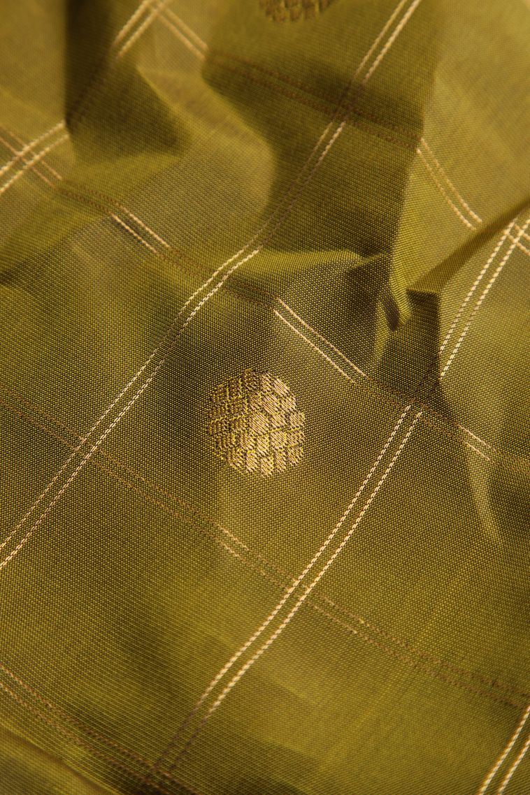Fawn Yellow Soft Silk Saree with Gold Zari Checks And Puttas view 4