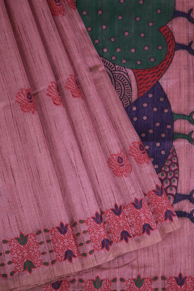 Taffy Pink Tussar Saree with Without Zari Zari Floral Patterns view 1