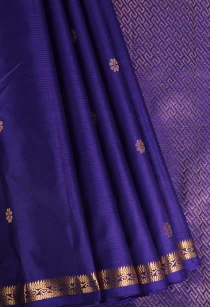 Azure Blue Soft Silk Saree with Gold Zari Floral Puttas