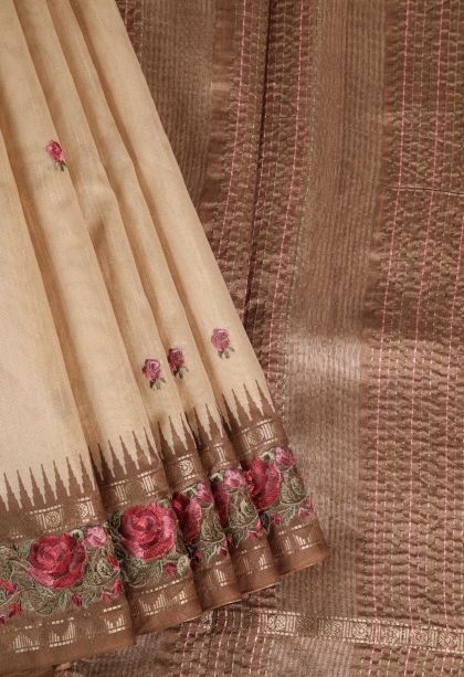 Vanilla Custard Yellow Semi Raw Silk Printed with Without Zari Zari Floral Patterns
