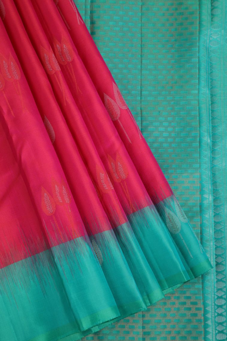 Magenta  Pink Soft Silk Saree with Gold And Silver Zari Floral Patterns view 1