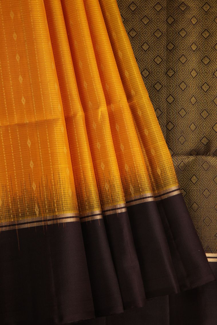 Marmalade Orange Soft Silk Saree with Gold Zari Raindrops Model view 1
