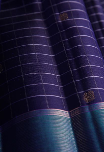 Berry Blue Kanchipuram Silk Sarees with Gold Zari Checks And Puttas