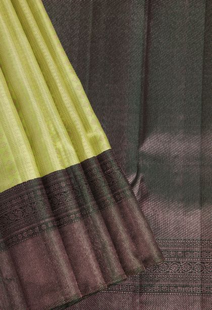 Lime Green Kanchipuram Silk Sarees with Gold Zari Floral Patterns