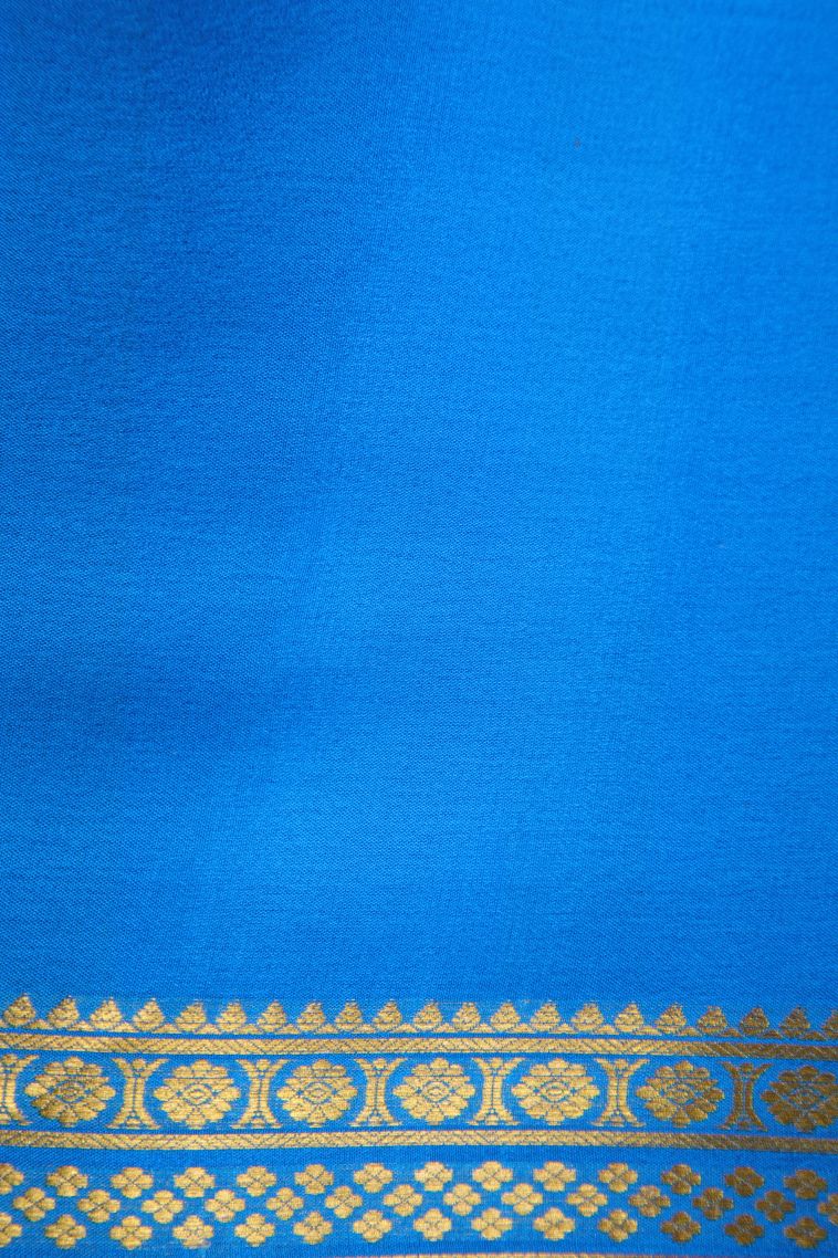 Cobalt Blue Mysore Silk with Gold Zari Plain view 3